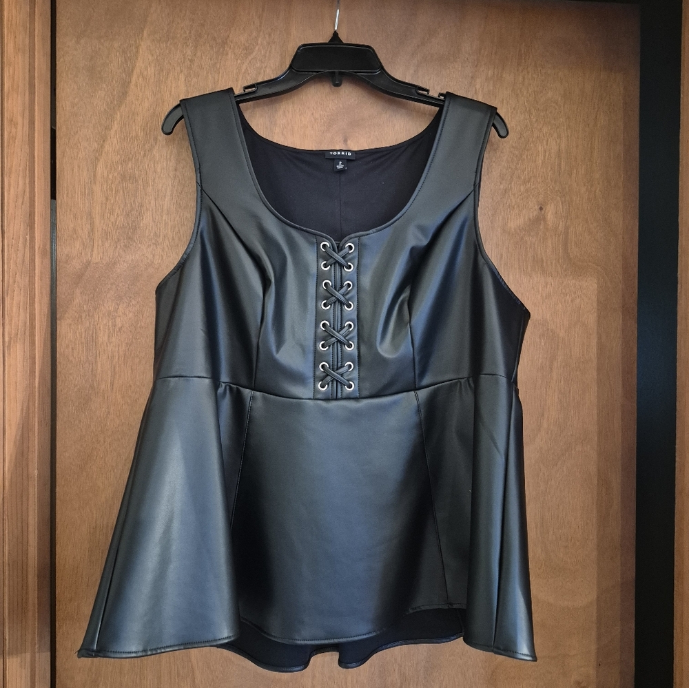 Torrid Black Faux Leather Peplum Top